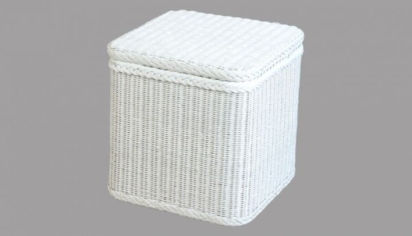 Rattan, Wäschekorb quadratisch in Weiß