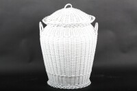 Rattan, Wäschekorb Rund in Weiß
